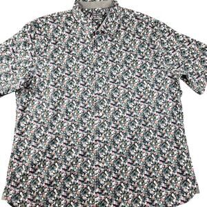 Van Heusen Floral Button Down Shirt XXL Slim Fit Never Tuck #325